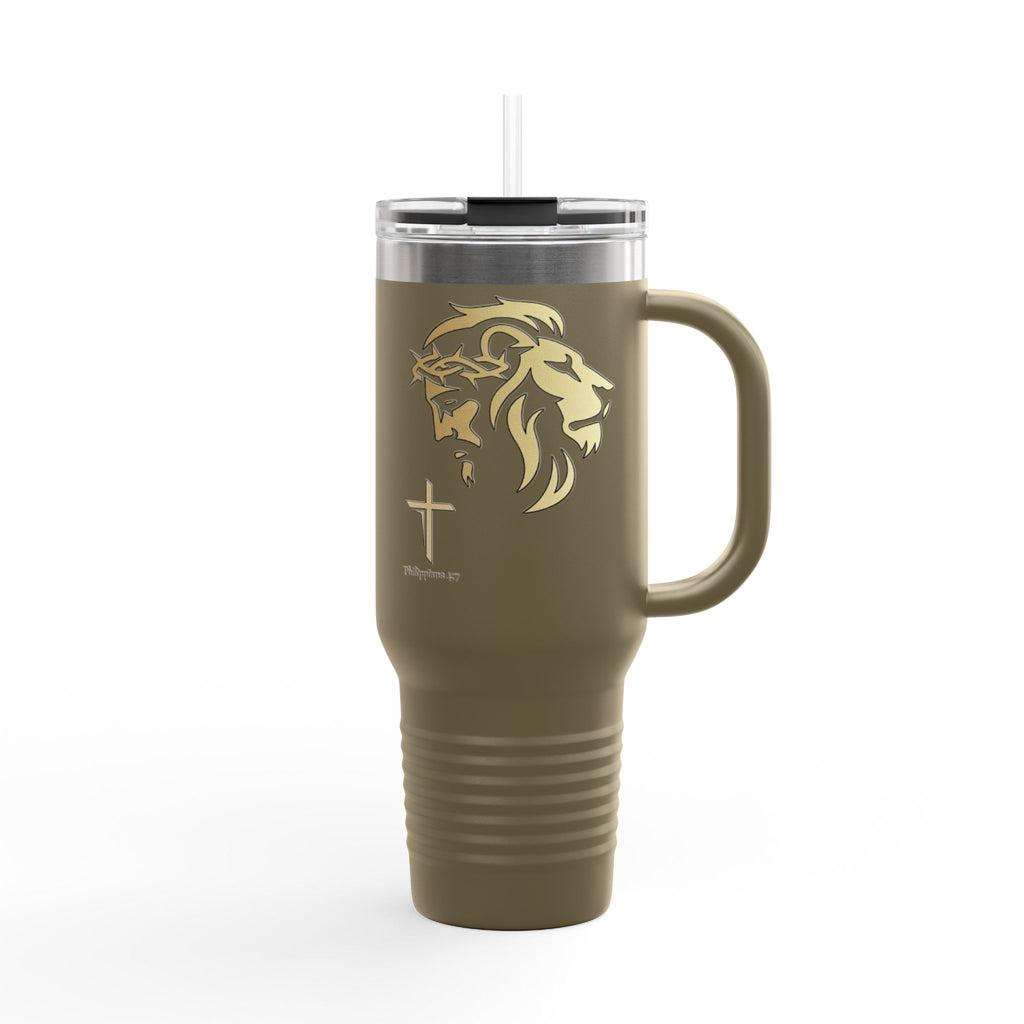 Silhouetted Lion of Judah & Crown of Thorns Jesus Insulated Travel Mug, 40oz - Indescribable Peace CreationsSilhouetted Lion of Judah & Crown of Thorns Jesus Insulated Travel Mug, 40ozMug