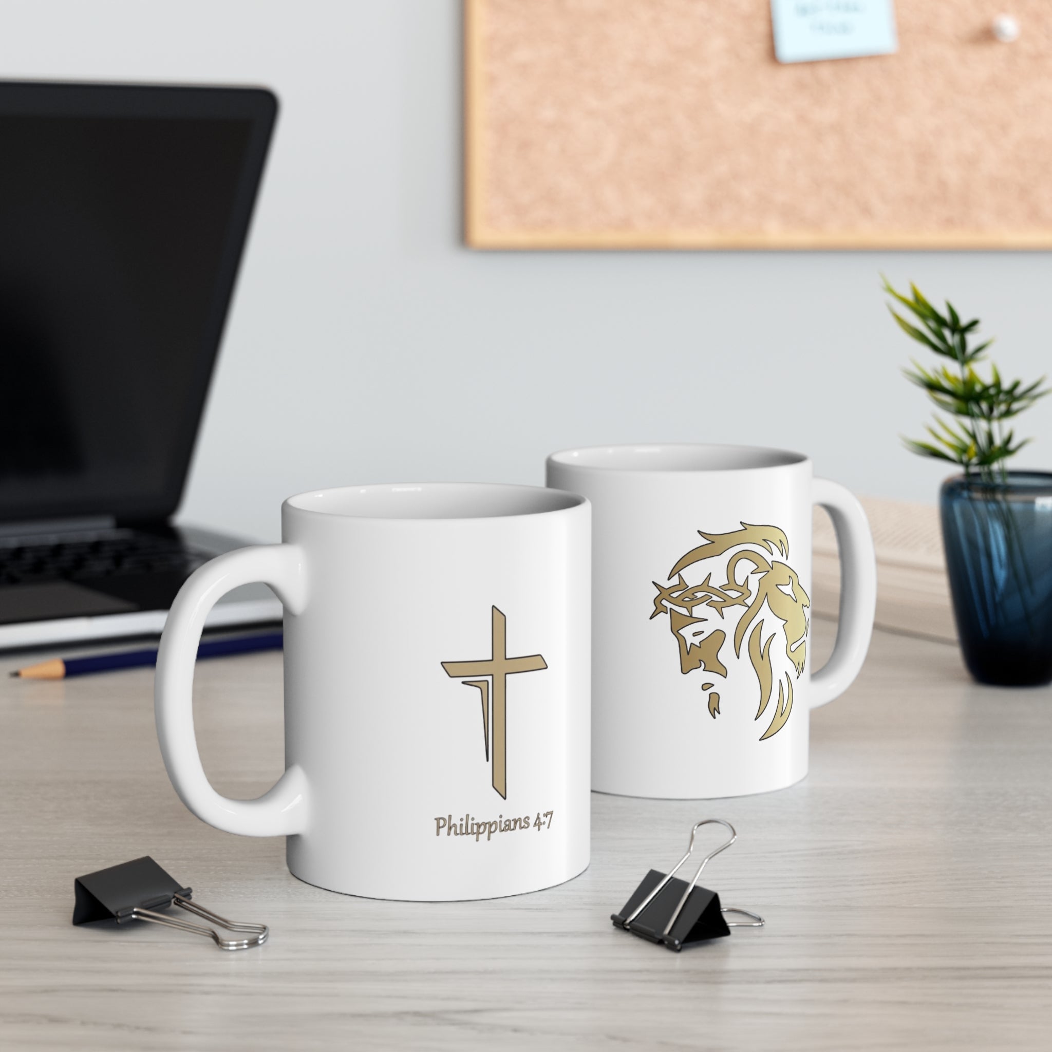 Silhouetted Lion of Judah & Crown of Thorns Jesus Ceramic Mug