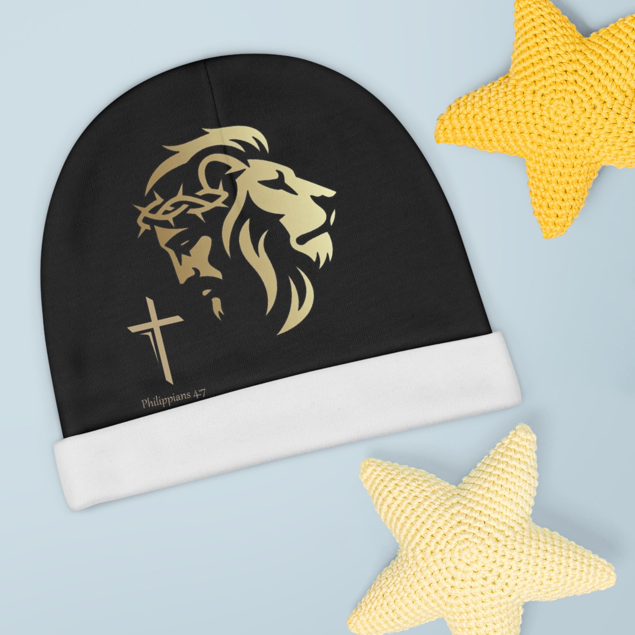 Lion of Judah & Crown of Thorns Baby Beanie - Indescribable Peace CreationsLion of Judah & Crown of Thorns Baby BeanieAll Over Prints