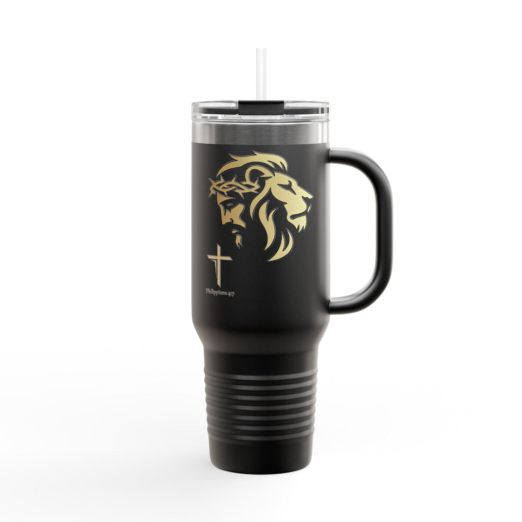 Silhouetted Lion of Judah & Crown of Thorns Jesus Insulated Travel Mug, 40oz - Indescribable Peace CreationsSilhouetted Lion of Judah & Crown of Thorns Jesus Insulated Travel Mug, 40ozMug