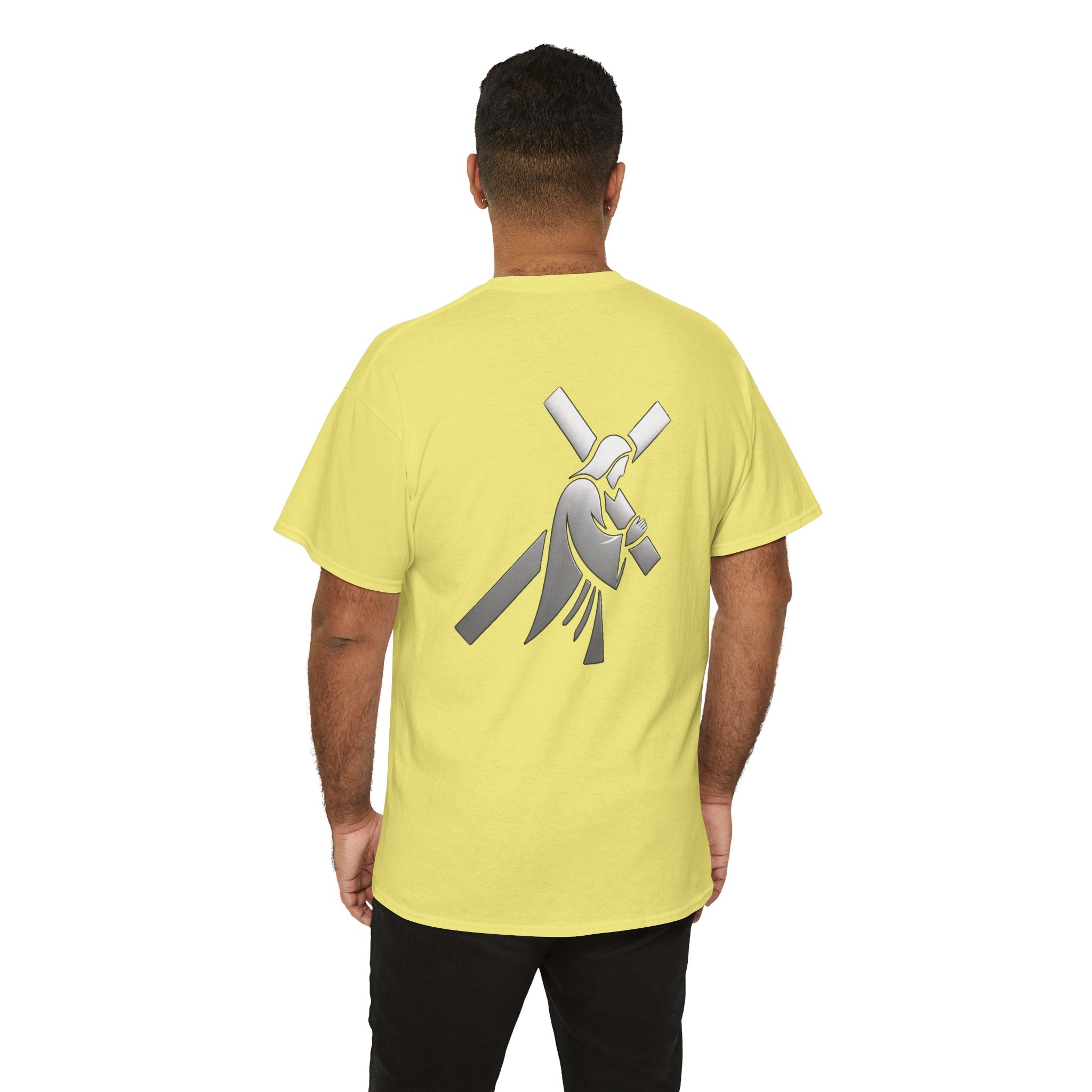He Carried The Cross Unisex Heavy Cotton Tee - Indescribable Peace CreationsHe Carried The Cross Unisex Heavy Cotton TeeT-Shirt