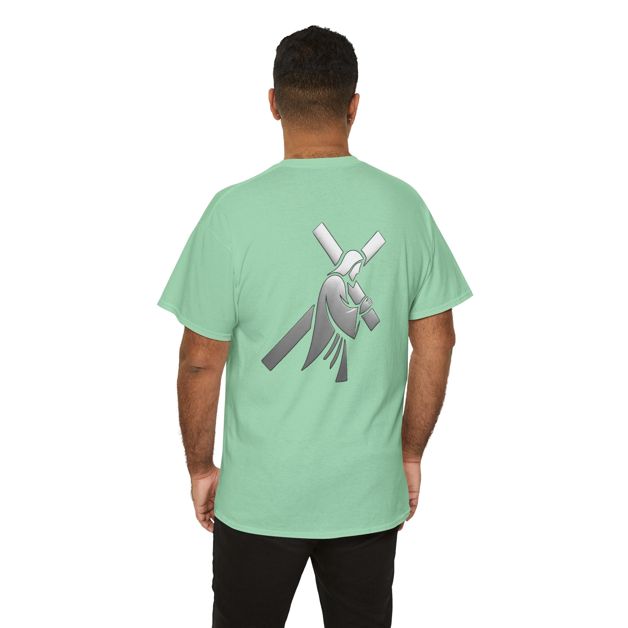 He Carried The Cross Unisex Heavy Cotton Tee - Indescribable Peace CreationsHe Carried The Cross Unisex Heavy Cotton TeeT-Shirt