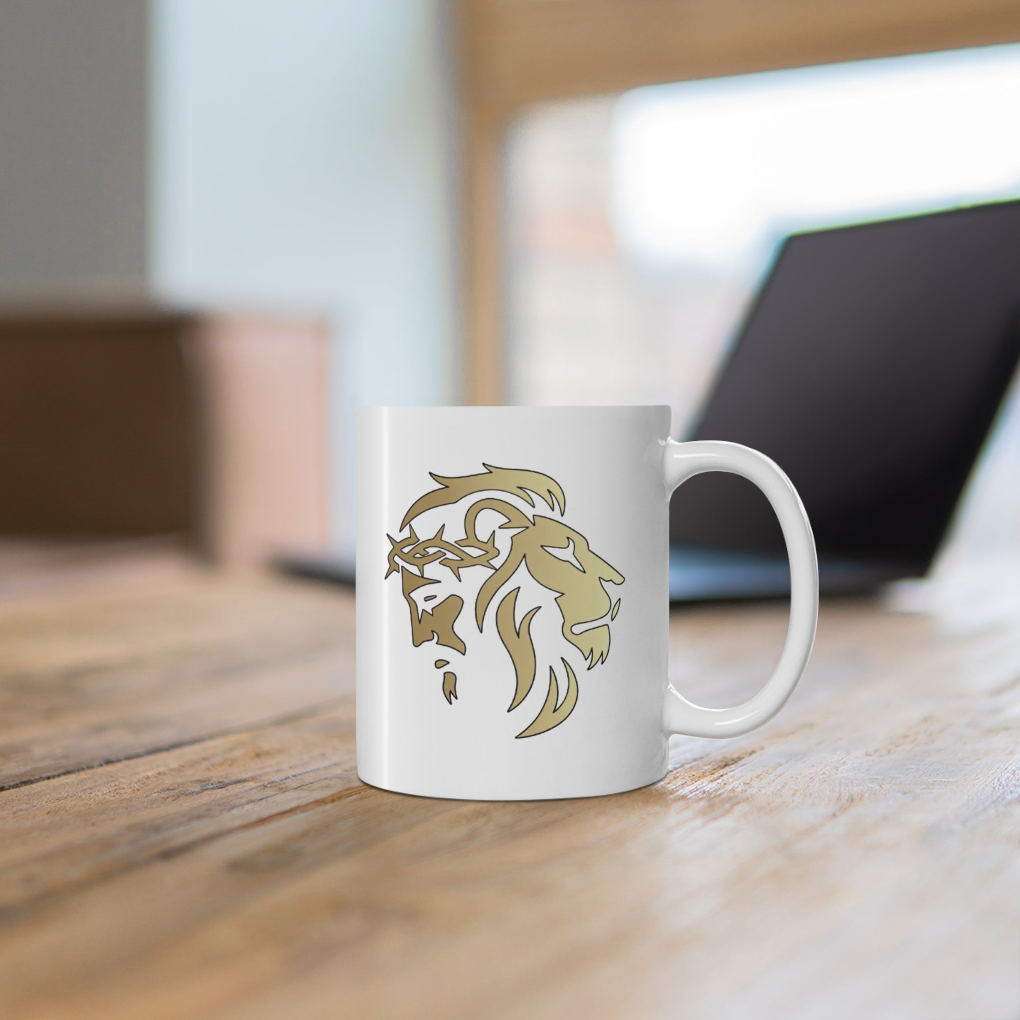 Silhouetted Lion of Judah & Crown of Thorns Jesus Ceramic Mug