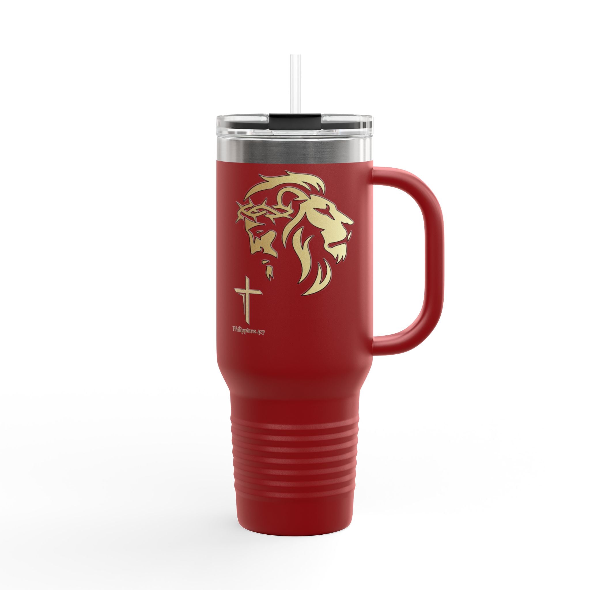 Silhouetted Lion of Judah & Crown of Thorns Jesus Insulated Travel Mug, 40oz - Indescribable Peace CreationsSilhouetted Lion of Judah & Crown of Thorns Jesus Insulated Travel Mug, 40ozMug