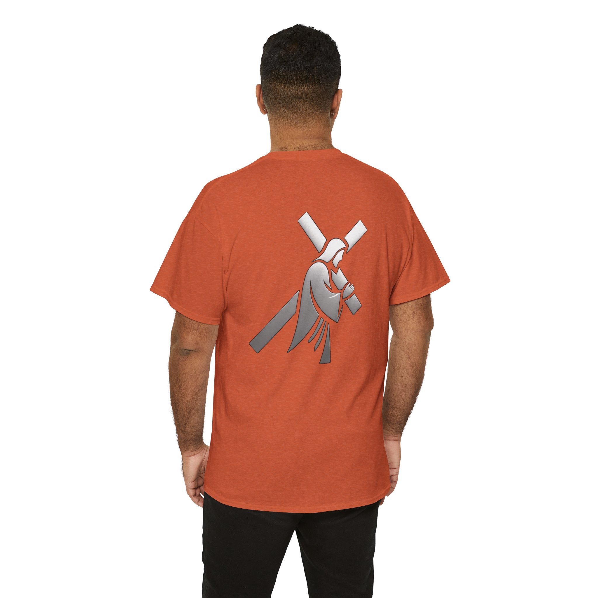 He Carried The Cross Unisex Heavy Cotton Tee - Indescribable Peace CreationsHe Carried The Cross Unisex Heavy Cotton TeeT-Shirt