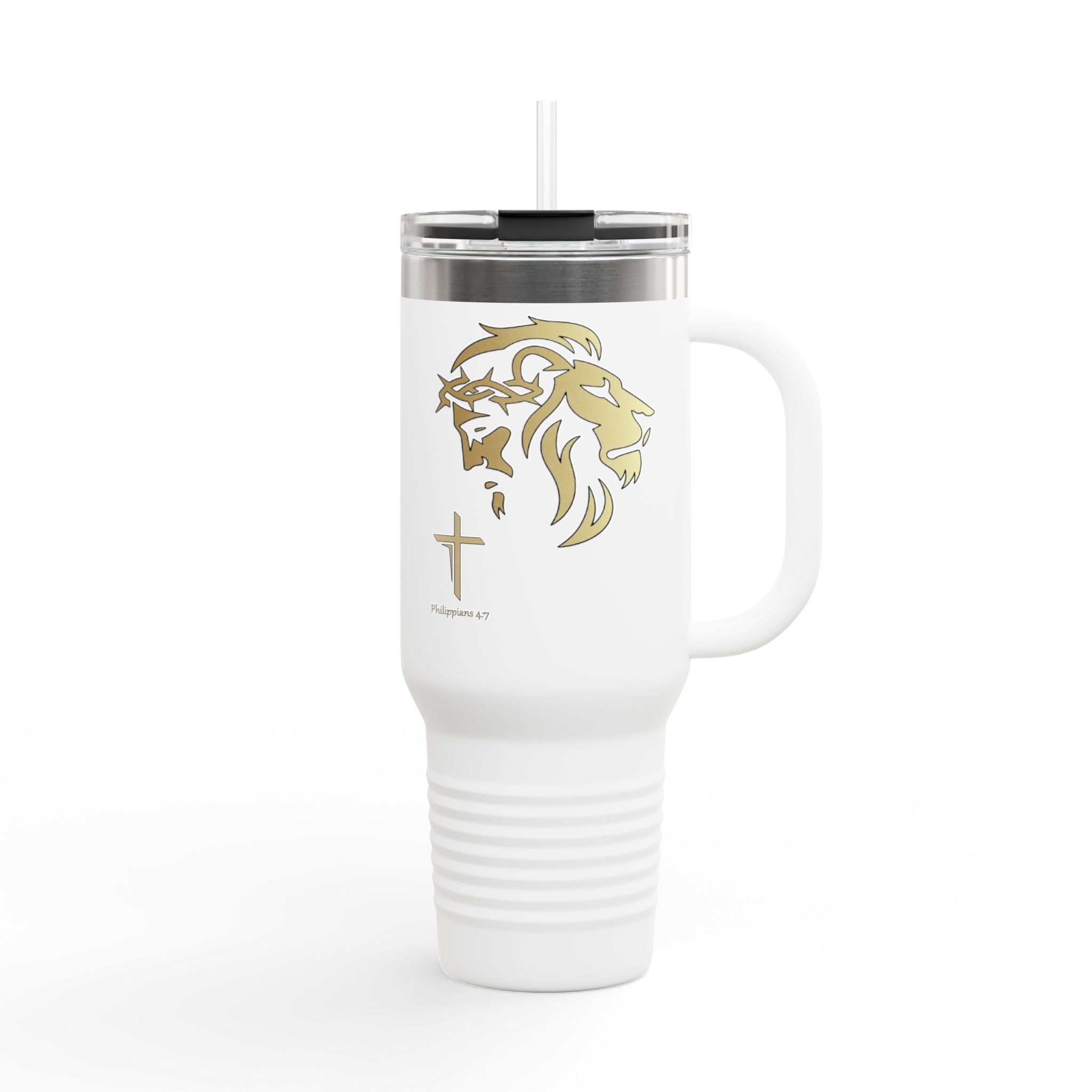 Silhouetted Lion of Judah & Crown of Thorns Jesus Insulated Travel Mug, 40oz - Indescribable Peace CreationsSilhouetted Lion of Judah & Crown of Thorns Jesus Insulated Travel Mug, 40ozMug