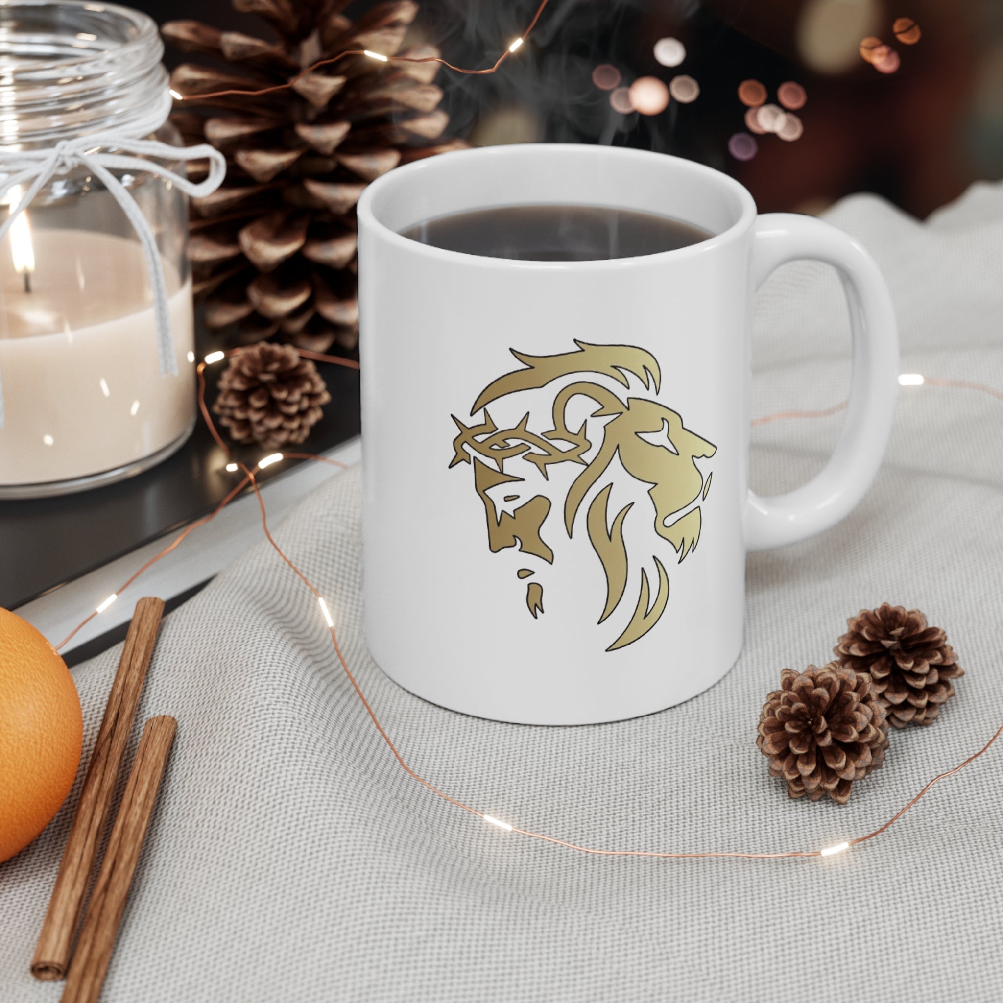Silhouetted Lion of Judah & Crown of Thorns Jesus Ceramic Mug