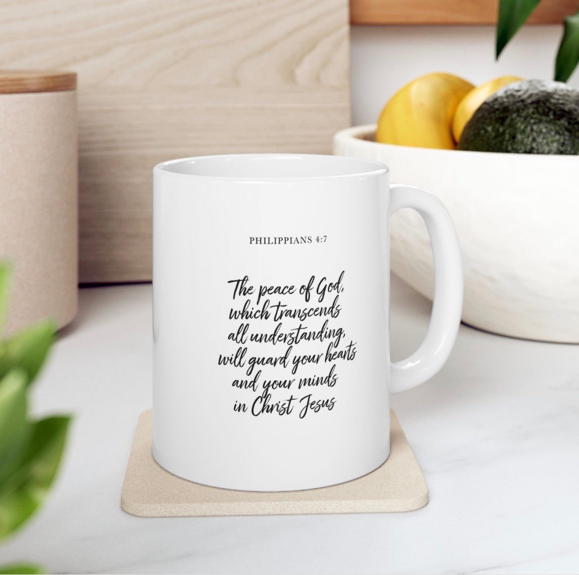 Philippians 4:7 Peace Scripture Ceramic Mug (11oz) with customizable outward side. - Indescribable Peace CreationsPhilippians 4:7 Peace Scripture Ceramic Mug (11oz) with customizable outward side.Mug