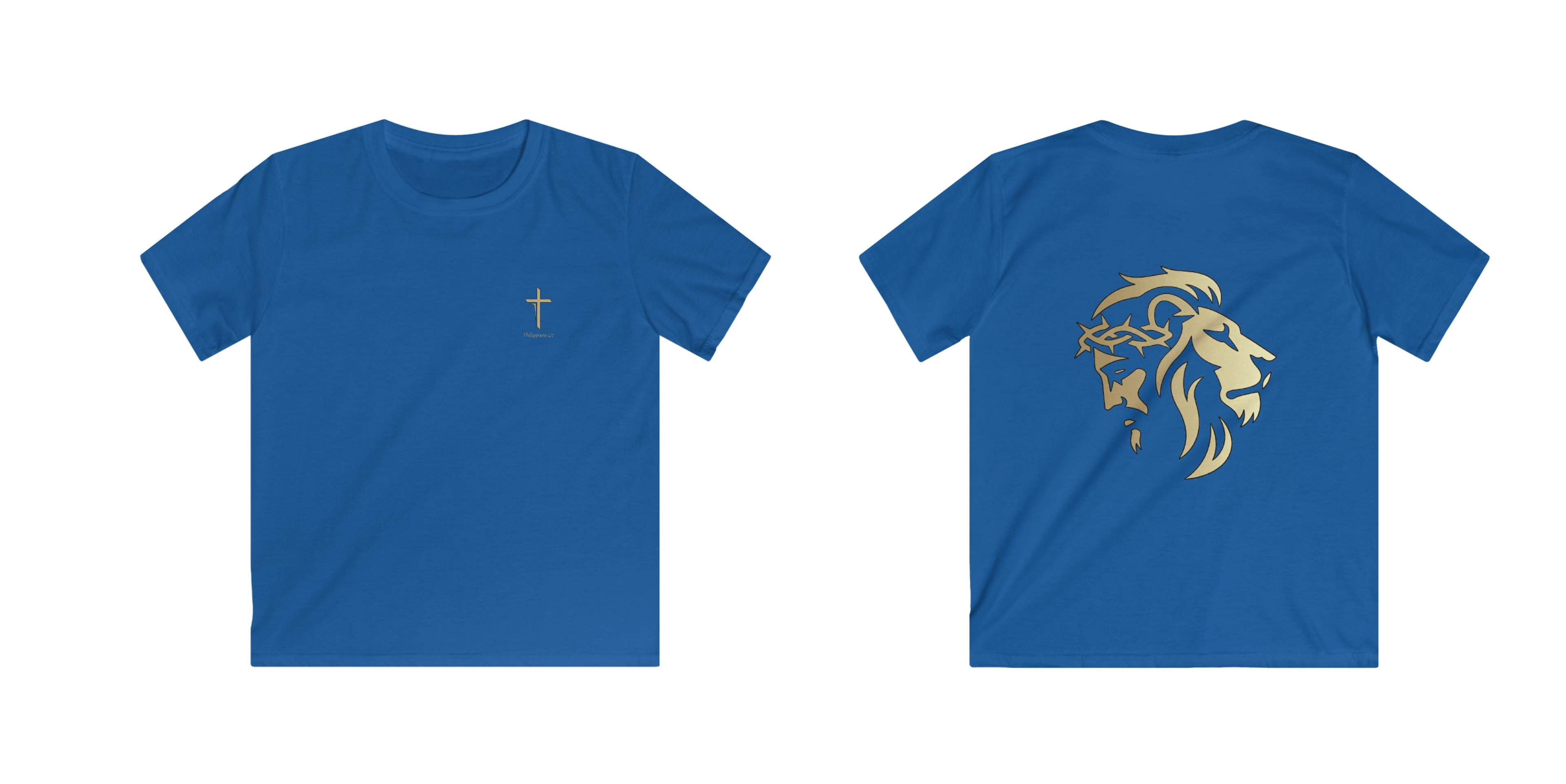 Lion of Judah and Crown of Thorns Jesus Kids Softstyle Tee - Indescribable Peace CreationsLion of Judah and Crown of Thorns Jesus Kids Softstyle TeeKids clothes